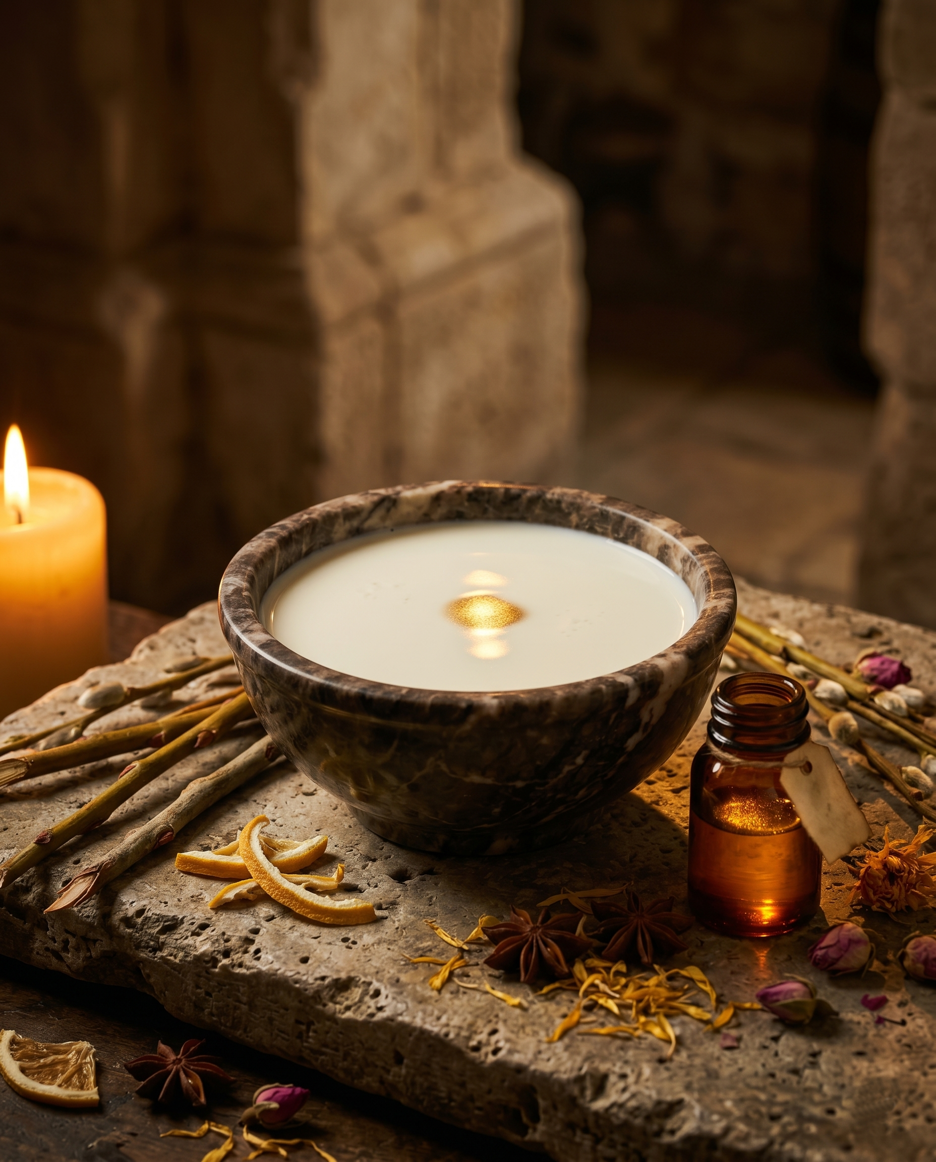 Ancient milk bath with botanicals — lactic acid, the original AHA